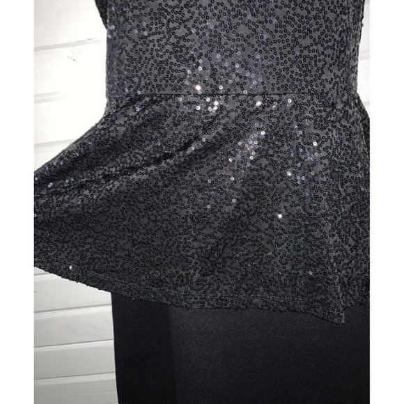 KENSIE Sz MEDIUM Black Sequined Mixed Media Peplum Dress Sleeveless Women's EUC - Picture 4 of 10